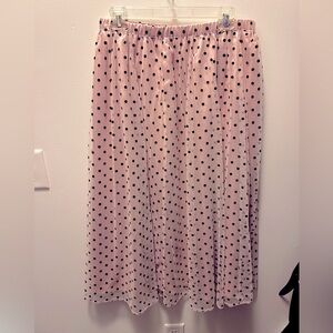 Anne Klein long, pale pink and black skirt with polka dots.